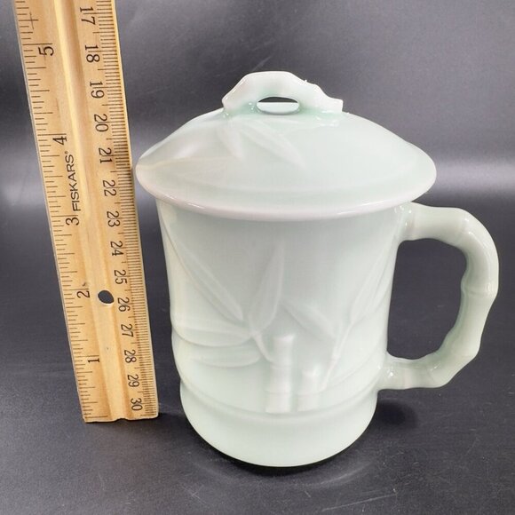 Gardener's Eden Coffee Mug Cup Light Green Embossed Bamboo Celadon Green Set2 - Picture 3 of 14